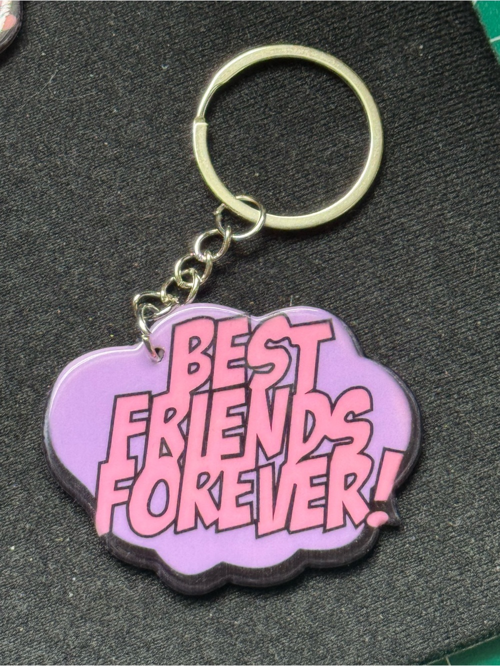 Best Friends Forever BFF Purple Cloud Charm Keychains with Pink Lettering NIP